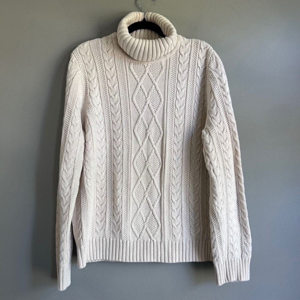 Croft & Barrow Cream Cable Knit Turtleneck Sweater XL 100% Cotton Ivory Chunky